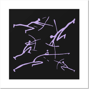 Digital Lavender Bowmen Minimalist Paleolithic Cave Art Bow Fight Posters and Art